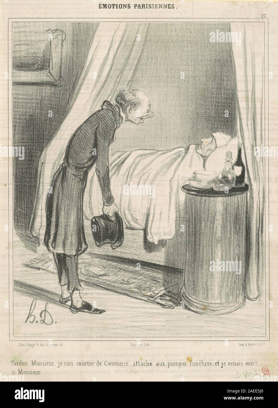 Pardon…je suis courtier de commerce è una litografia del XIX secolo di Honoré Daumier che raffigura un broker commerciale che si presenta mostrando gesto, postura, espressione e interazione umana in un contesto urbano o commerciale. Foto Stock