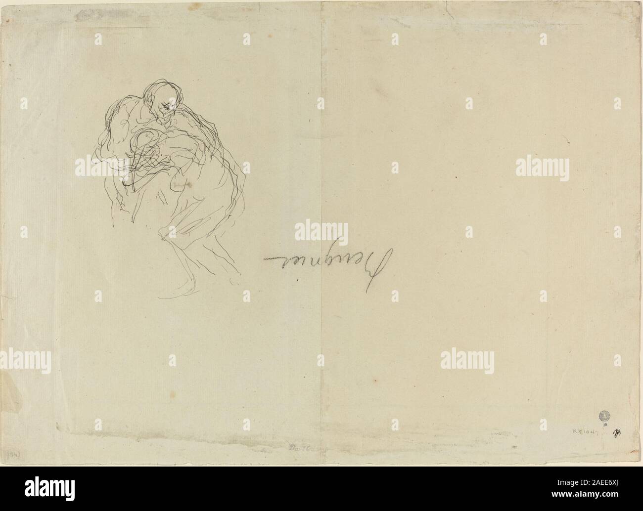 Litografia di Honoré Daumier intitolata "The Prodigal Son", raffigurante la storia biblica del figlio prodigo che torna a casa, illustrando figure, gesti, espressioni e la riunione emotiva tra i membri della famiglia. Foto Stock