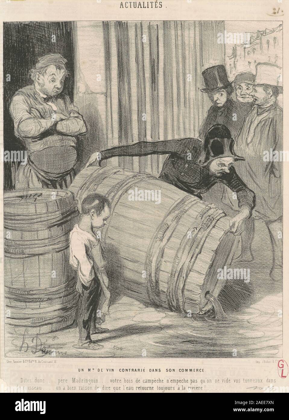 Honoré Daumier, Onu marchand de vin contrarié dans figlio del commercio, del xix secolo delle Nazioni Unite marchand de vin contrarié dans figlio commercio; xix secolo data Foto Stock