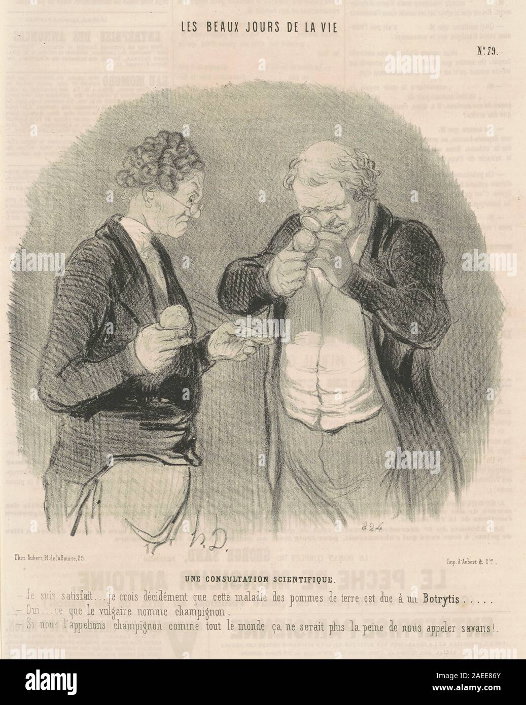 Questa litografia del XIX secolo di Honoré Daumier, 'Une consultation scientifique', raffigura una consultazione scientifica, che illustra figure umane, gesti, postura, strumenti, interazione e aspetti della vita scientifica e professionale francese del XIX secolo. Foto Stock