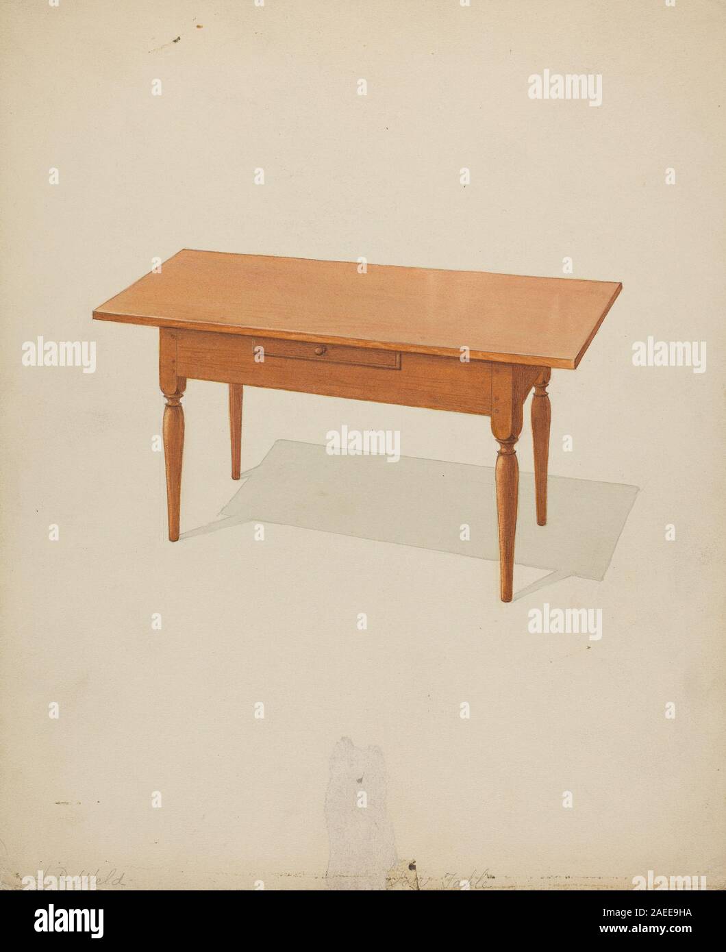 Shaker Low Table, di Howard Weld circa 1936, è un mobile in legno con piano piatto e gambe robuste, progettato per l'uso funzionale in ambienti domestici, sottolineando forma, materiale e maestria artigianale. Foto Stock