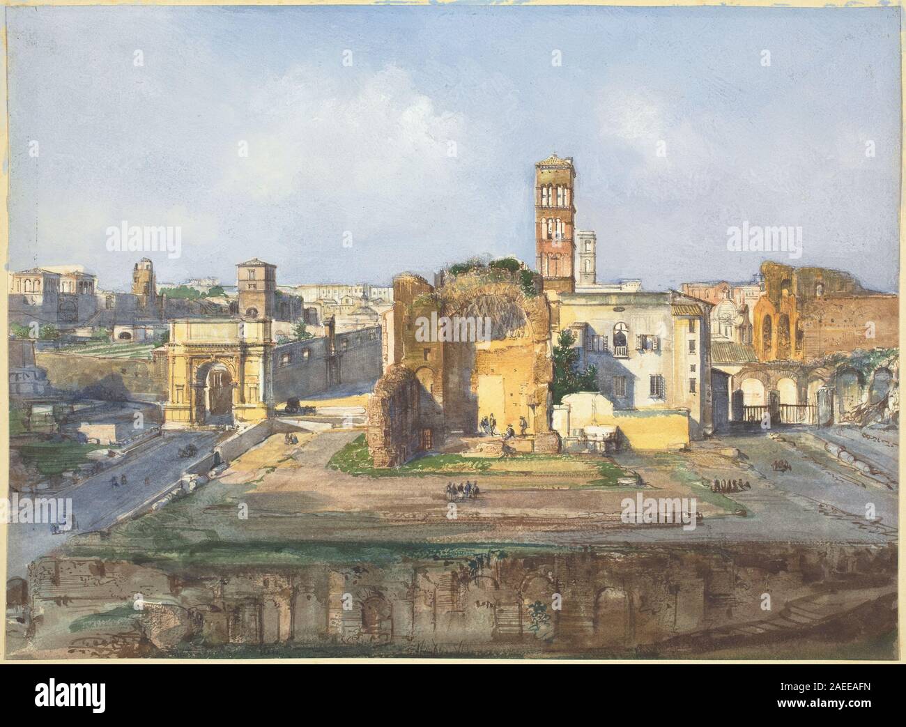 Ippolito Caffi, l'Arco di Tito e il Tempio di Venere e Roma vicino al Foro Romano l Arco di Tito e il Tempio di Venere e Roma nei pressi del Foro Romano Foto Stock