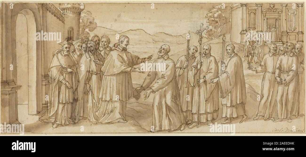 L'italiano del XVII secolo, l'incontro di San Carlo Borromeo e San Filippo Neri, c 1600 l incontro di San Carlo Borromeo e San Filippo Neri; c. 1600 Foto Stock