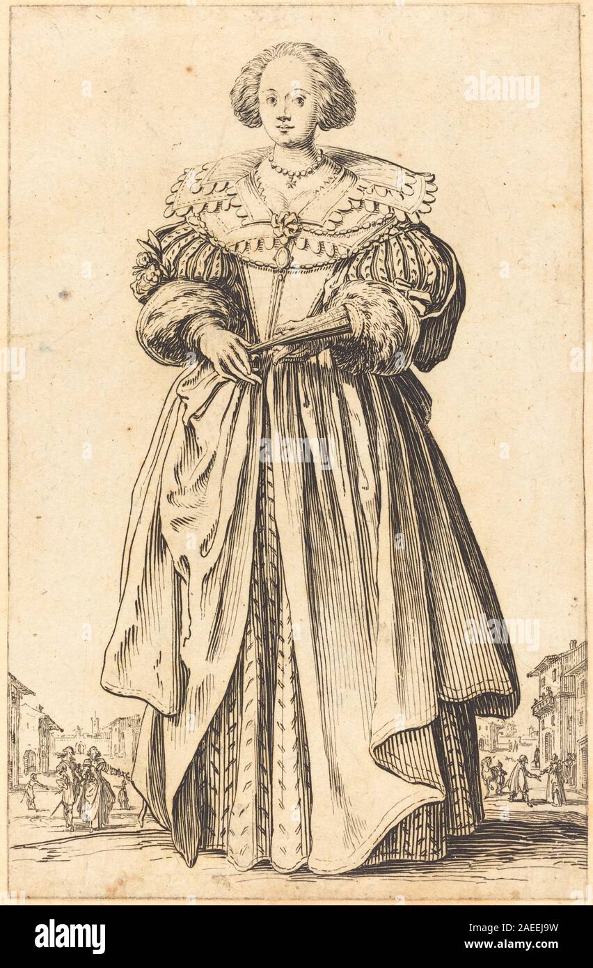 Jacques Callot, nobile donna con ventilatore, c 1620-1623 nobile donna con ventilatore; c. 1620/1623 Foto Stock