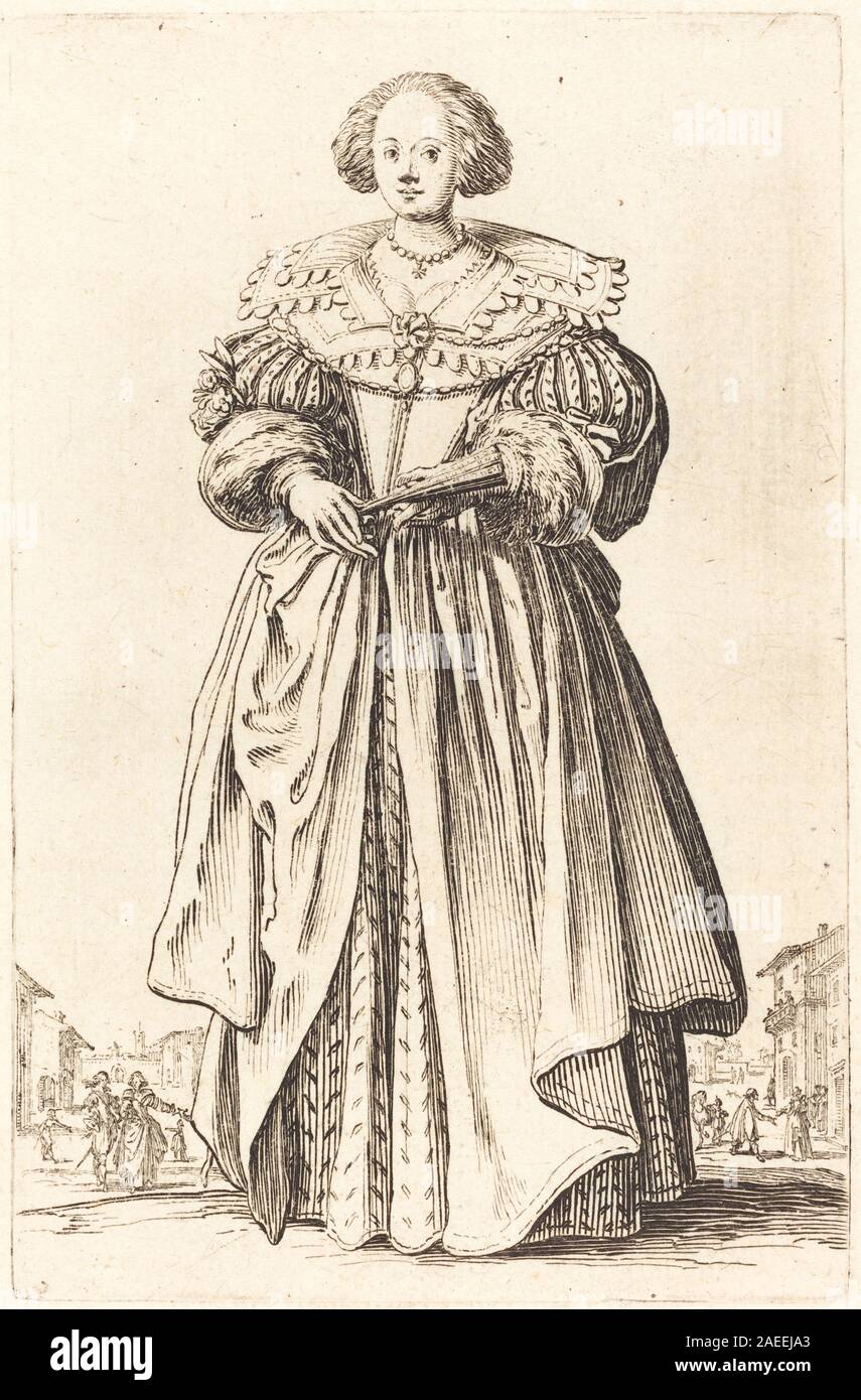 Jacques Callot, nobile donna con ventilatore, c 1620-1623 nobile donna con ventilatore; c. 1620/1623 Foto Stock