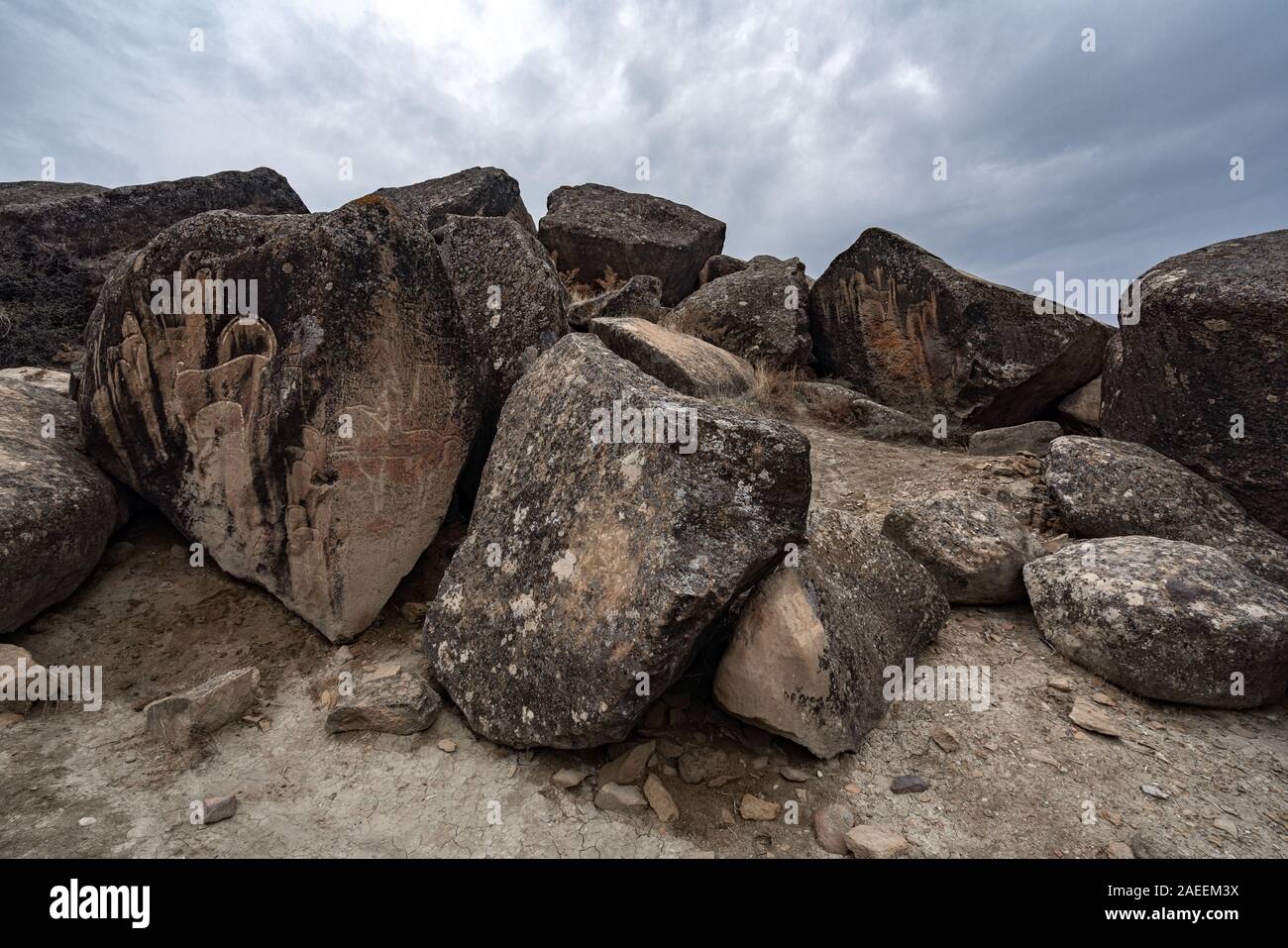 I resti di una antica civiltà. Riserva di Gobustan, Azerbaigian Foto Stock