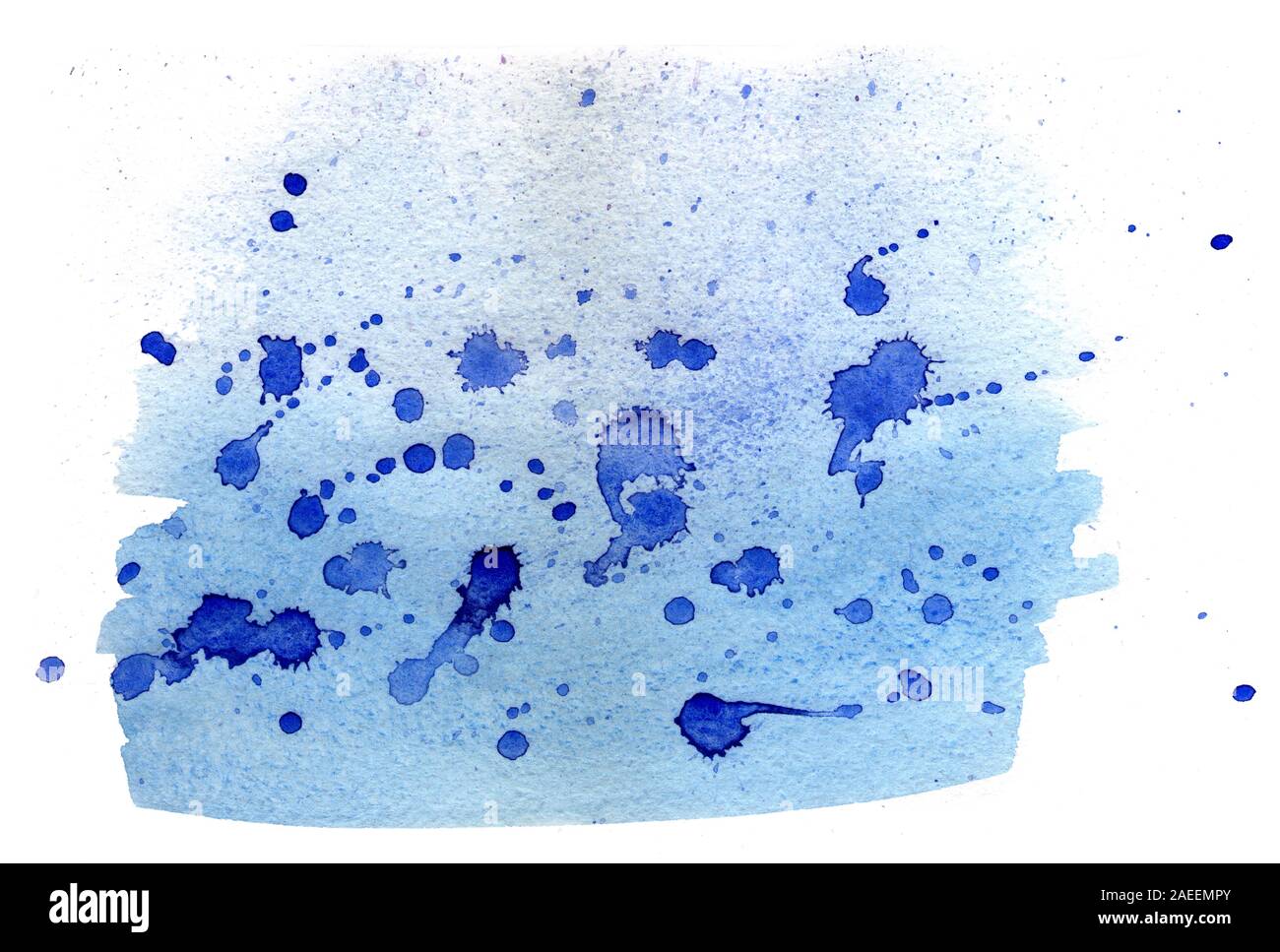 Blu sullo sfondo ad acquerello su carta a trama. Per striscioni, cartoline. Contrassegno di spazzola. macchie e macchie Foto Stock