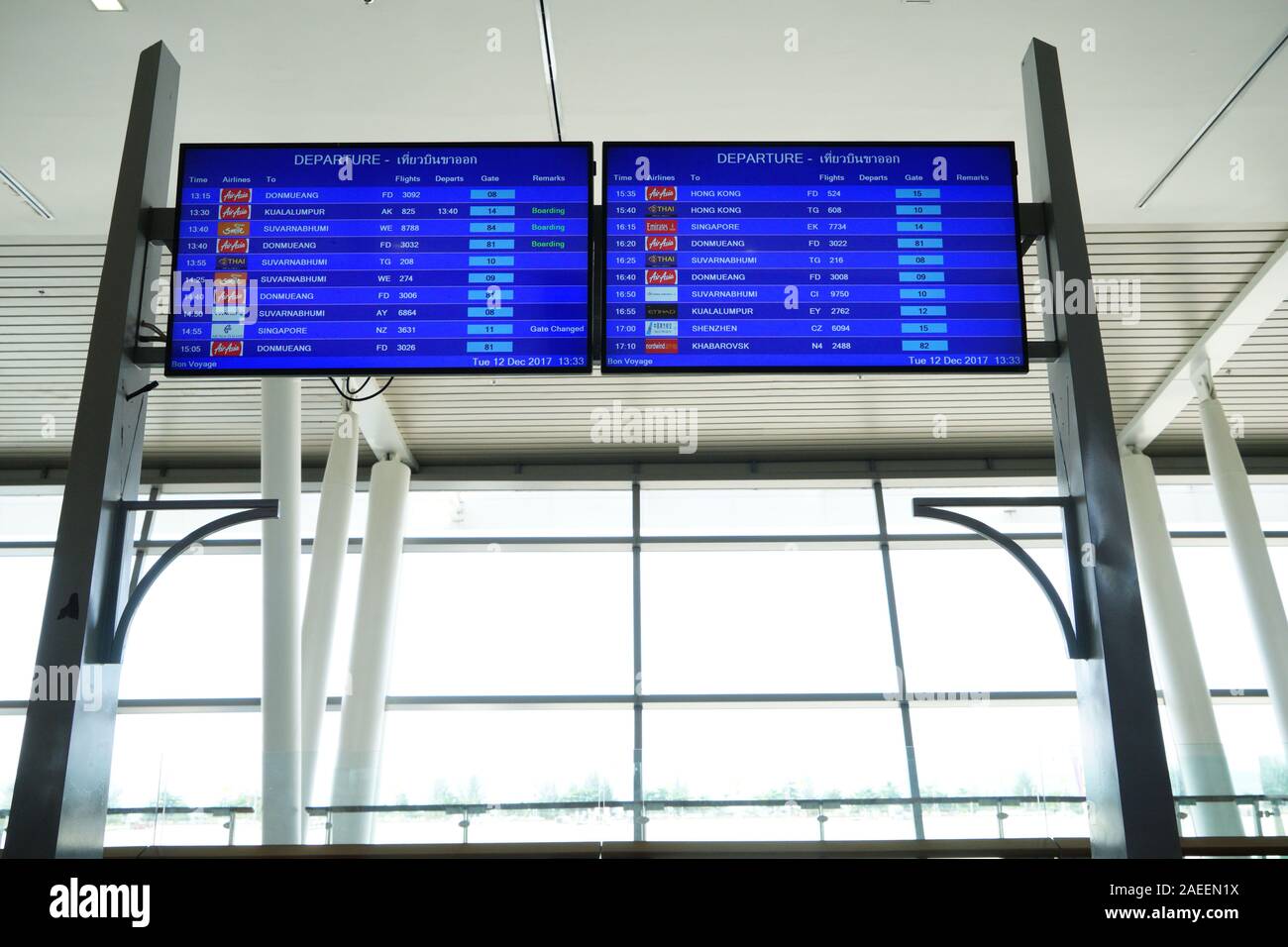 Partenza Segno bordo, l'Aeroporto Internazionale di Phuket, Thailandia, Asia Foto Stock