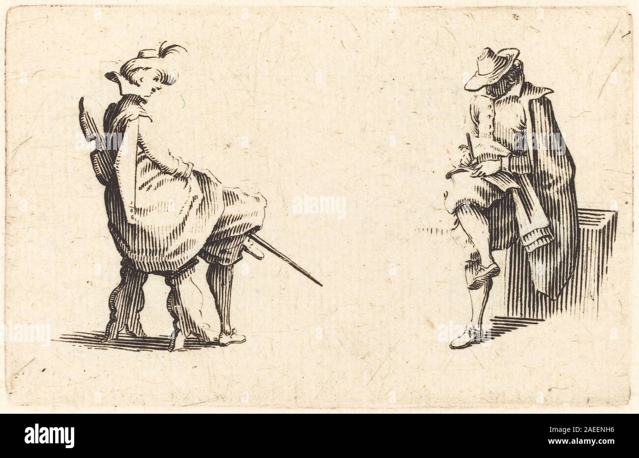 Jacques Callot, due figure sedute, c 1622 due figure sedute; c. 1622 Foto Stock