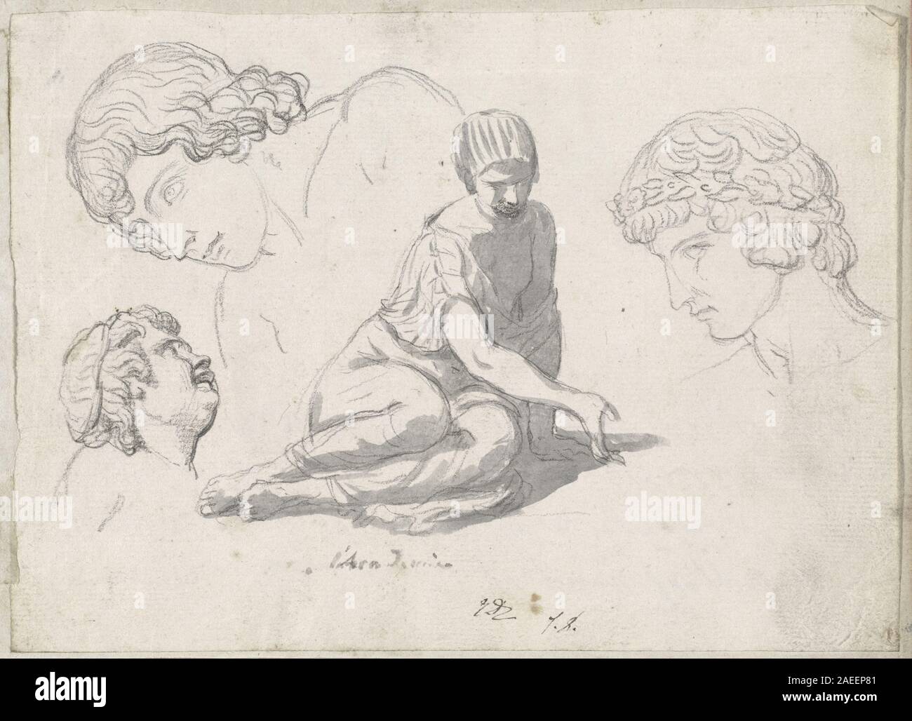 Jacques-Louis David, Dice-Thrower e altri studi dopo sculture antiche, 1775-80 Dice-Thrower e altri studi dopo sculture antiche; 1775/80 Foto Stock