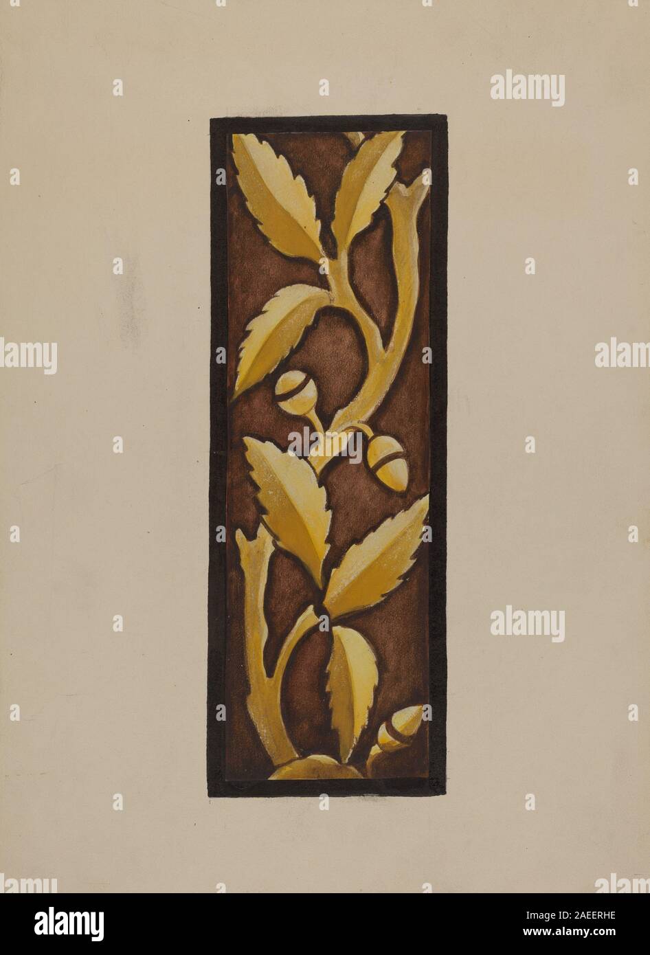 Questo vetro dipinto nel 1937 di James McLellan raffigura una finestra della Chiesa del Marinaio, che mostra vetri colorati, cornici architettoniche e iconografia religiosa. Foto Stock