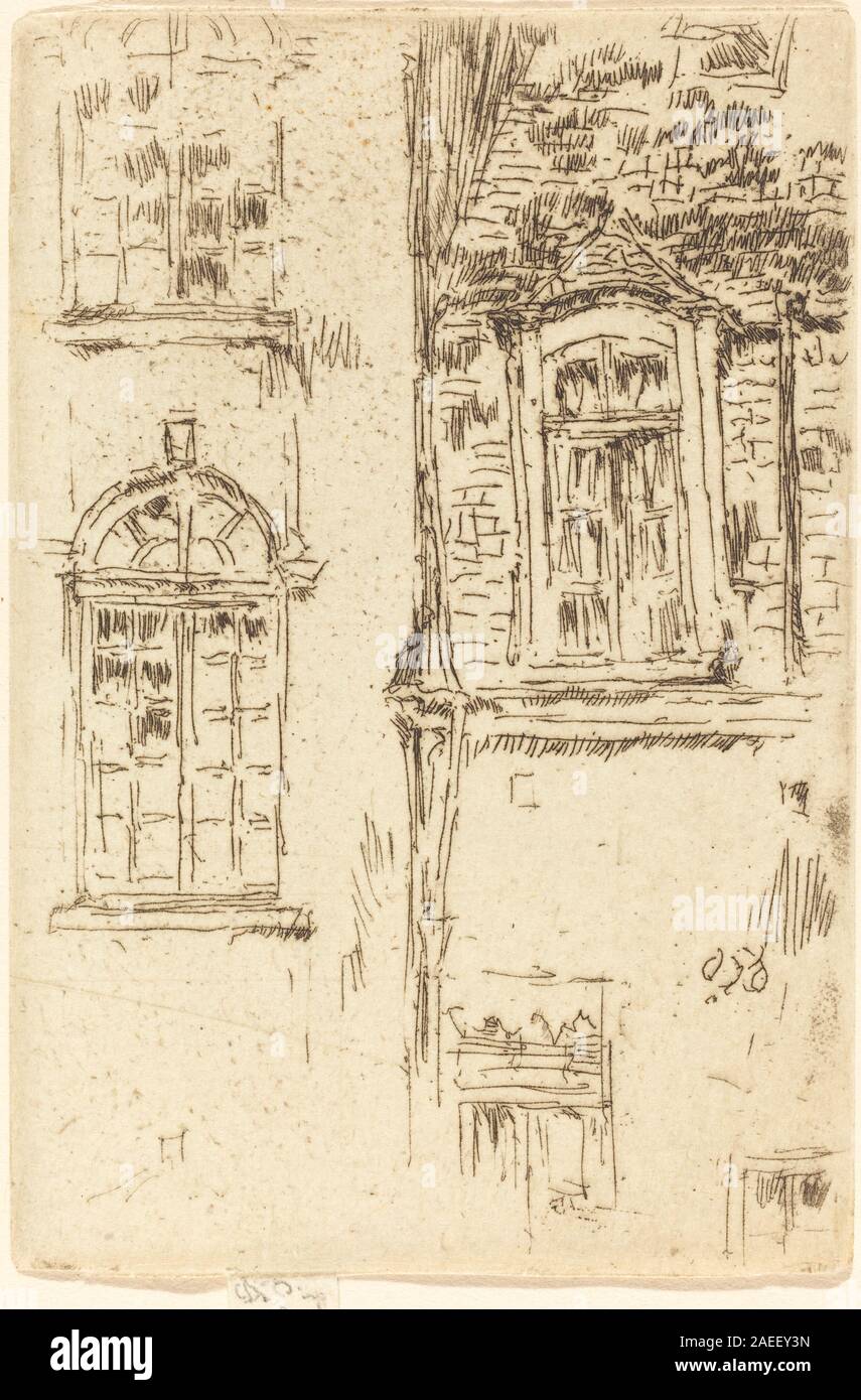 Dipinto di James McNeill Whistler del 1888 che mostra finestre di fronte ad un hotel a Bourges. Enfatizza i dettagli architettonici, le cornici delle finestre, le facciate, la prospettiva della strada e la luce e l'ombra sugli edifici. Foto Stock