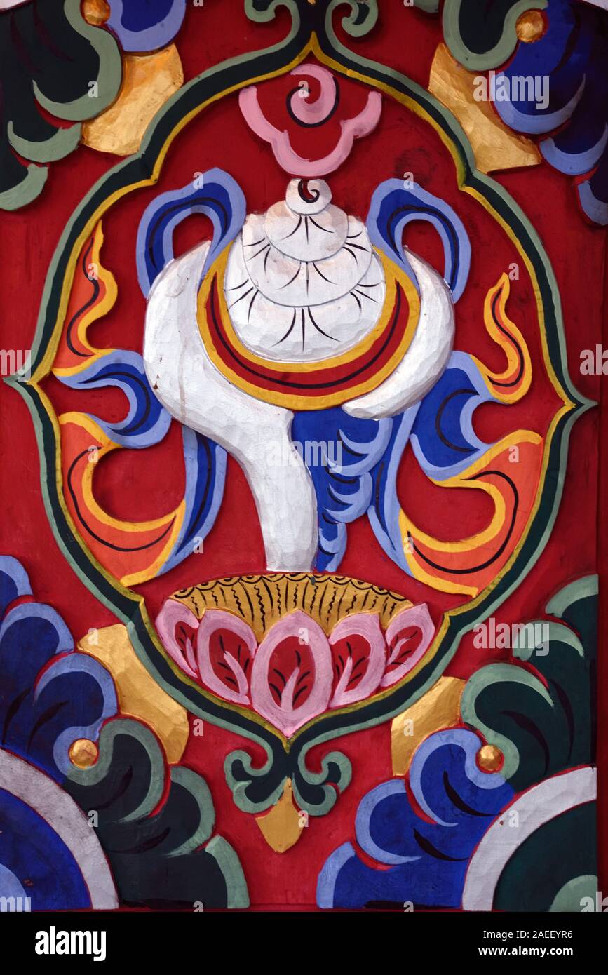 Pittura murale, monastero Buddista, Paro, Bhutan, Asia Foto Stock