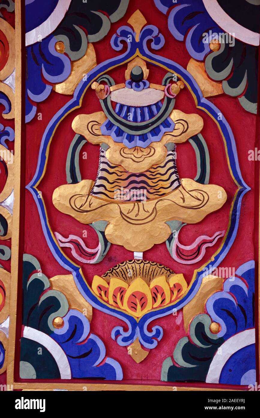 Pittura murale, monastero Buddista, Paro, Bhutan, Asia Foto Stock