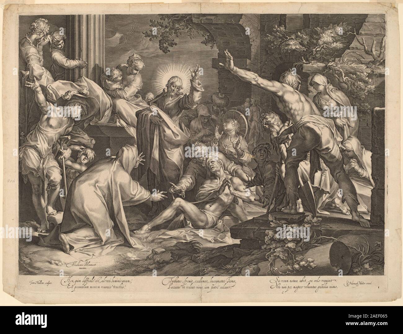 Jan Muller, dopo Abramo Bloemaert, La Resurrezione di Lazzaro, c1600 la risurrezione di Lazzaro; c.1600 Foto Stock