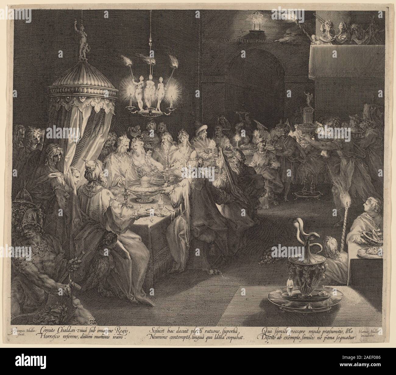 Raffigura la festa di Belshazzar intorno al 1598, mostrando il banchetto biblico, figure reali, interni opulenti ed elementi simbolici che enfatizzano la narrazione del Libro di Daniele. Foto Stock