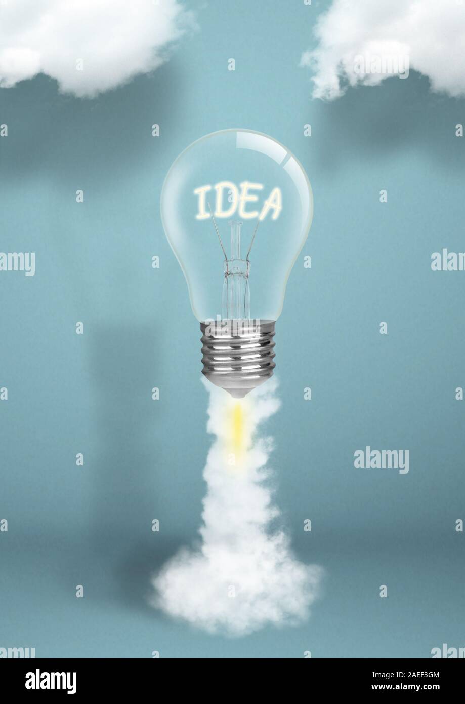 Idea di successo concetto, la lampadina della luce di avvio a razzo Foto Stock