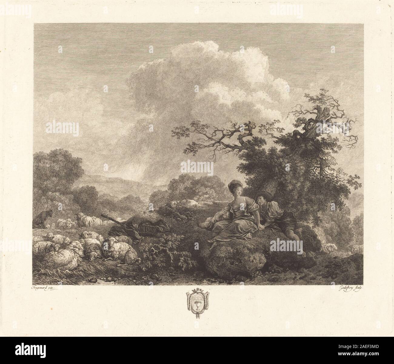 Incisione raffigurante Annette a vent'anni, mostrata in posa eretta con abbigliamento e gesti enfatizzati. La composizione si concentra sullo studio della figura, sulla postura e sui dettagli. Foto Stock