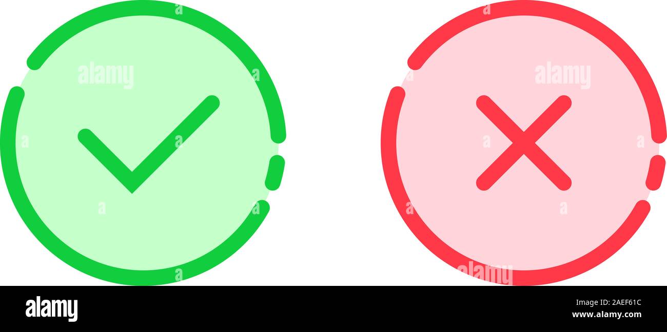 Linear icona segno di spunta come tick e croce Illustrazione Vettoriale