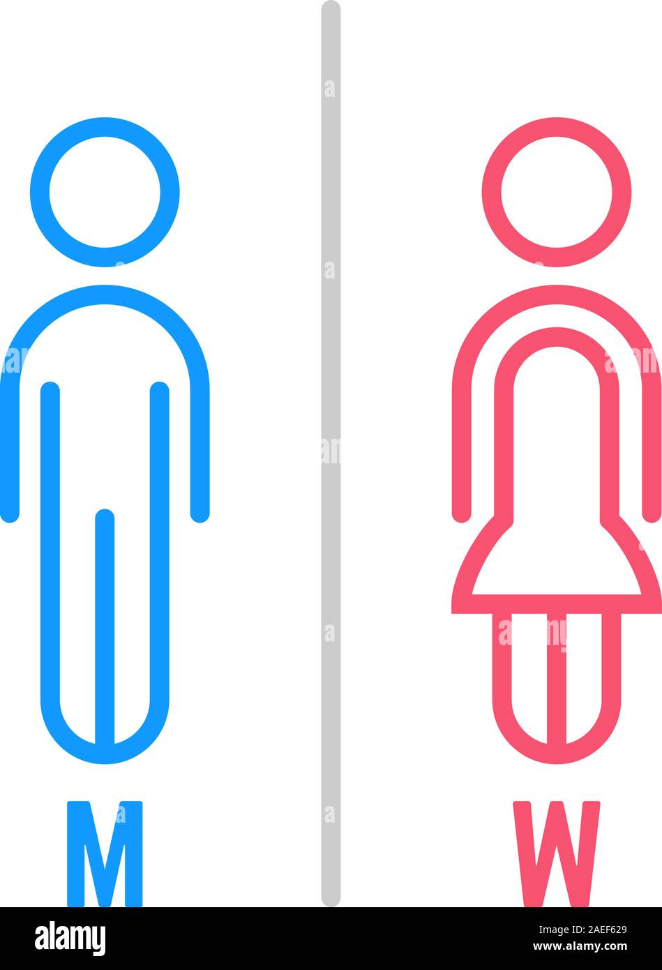 Il minimo sottile linea blu e rosa icona wc Illustrazione Vettoriale