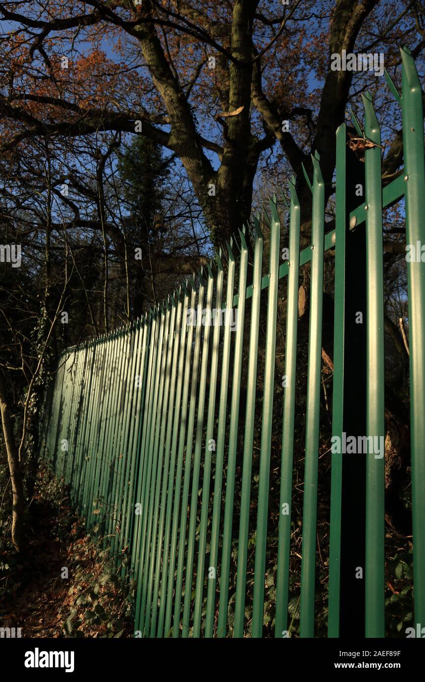 Metallo verde la recinzione di sicurezza. Foto Stock