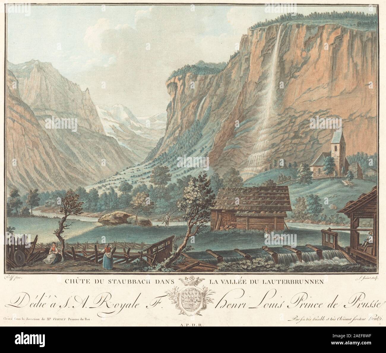 Jean-François Janinet dopo Caspar Wolf, scivolo de Staubbach, dans la Vallée de Lauterbrunnen (cade a Staubbach nella valle di Lauterbrunnen), probabilmente 1776 scivolo de Staubbach, dans la Vallée de Lauterbrunnen (cade a Staubbach nella valle di Lauterbrunnen); probabilmente 1776 Foto Stock