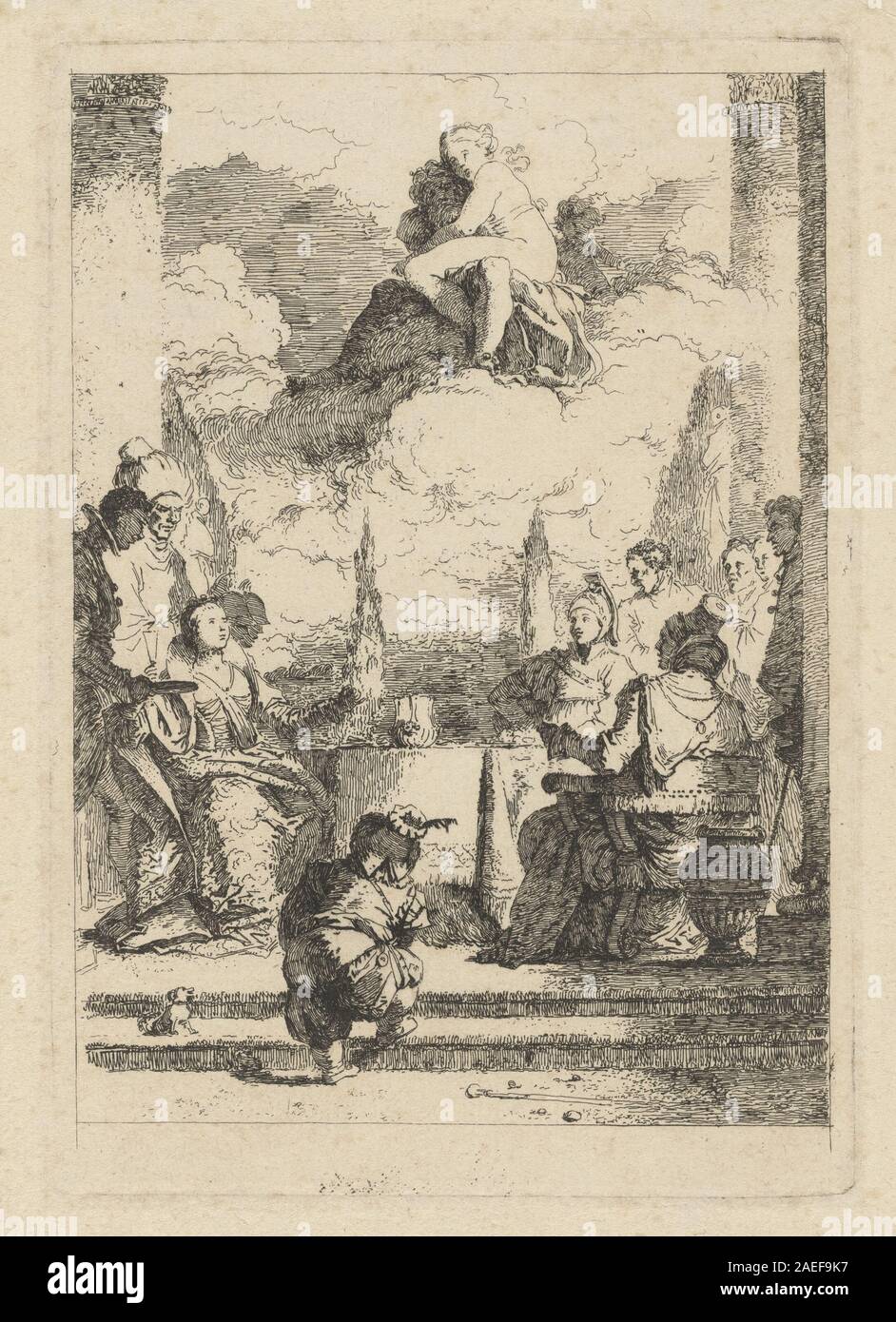 Un dipinto creato da Jean-Honoré Fragonard su Giovanni Battista Tiepolo intorno al 1763-1764, raffigurante il banchetto di Antonio e Cleopatra. L'opera d'arte mostra un sontuoso ambiente da tavola, figure classiche, gesti, tendaggi ed elementi decorativi rococò del XVIII secolo. Foto Stock