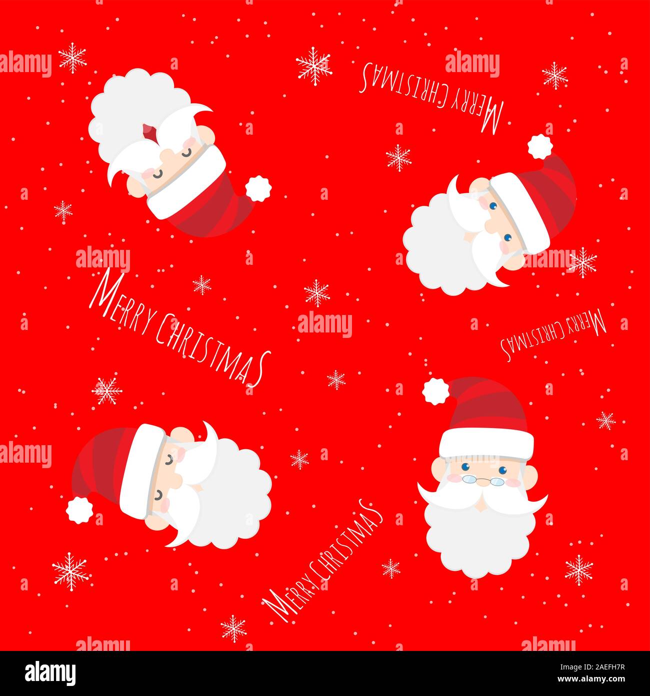 Vector carino Babbo Natale cartone animato con testo Merry Christmas pattern su sfondo rosso per Natale sfondo Illustrazione Vettoriale