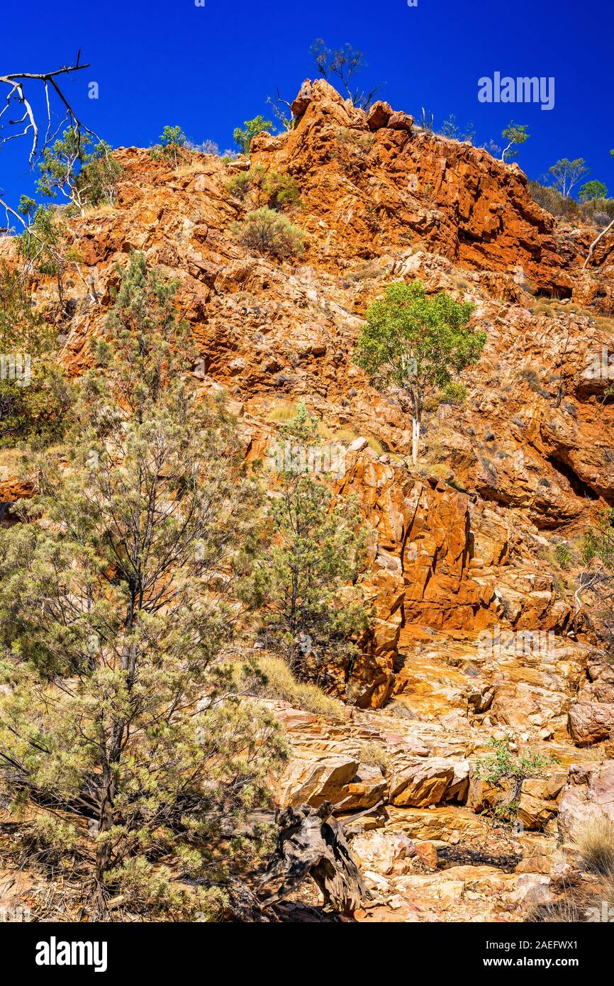 La colorata Redbank Gorge è un vuoto nelle West MacDonnell Ranges nel Northern Territory, Australia Foto Stock