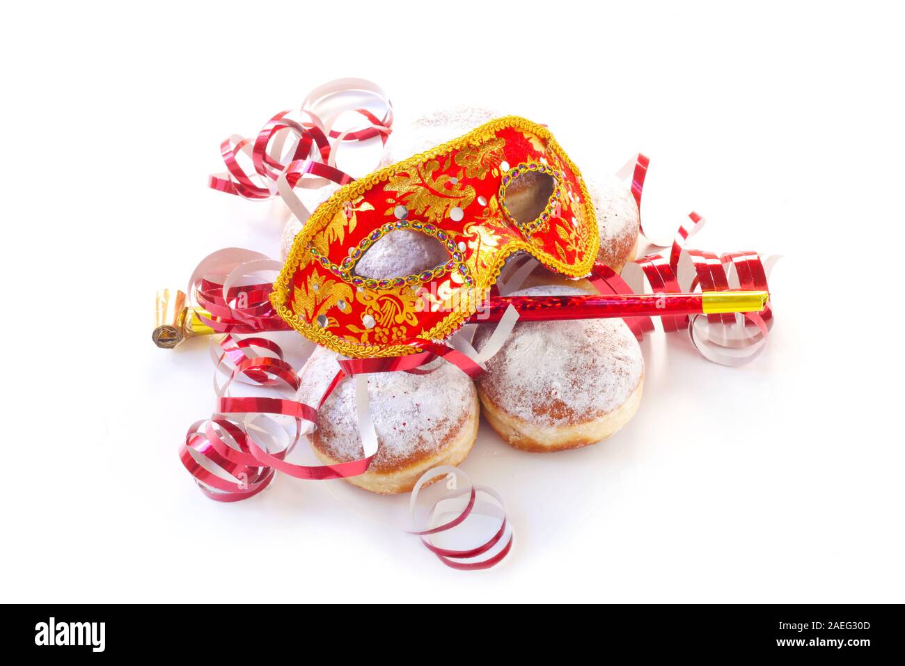 Dougnuts e Partito beni isolati su bianco Foto Stock