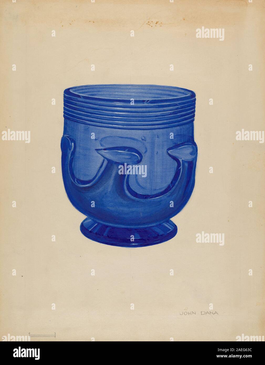 Questa ciotola di John Dana, prodotta tra il 1935 e il 1942, è un recipiente in ceramica con forma circolare, bordo, base, interno, esterno, smalto, finitura, simmetria, volume e design funzionale, riflettono l'artigianato della ceramica americana dei primi anni del XX secolo. Foto Stock