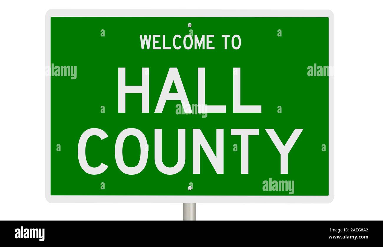 Il rendering di un 3d green autostrada segno per la contea di Hall Foto Stock