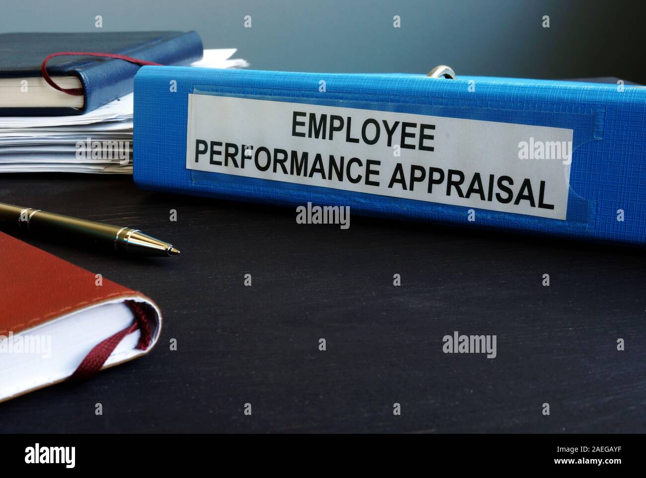 Cartella con le prestazioni dei dipendenti valutazione sulla scrivania. Foto Stock