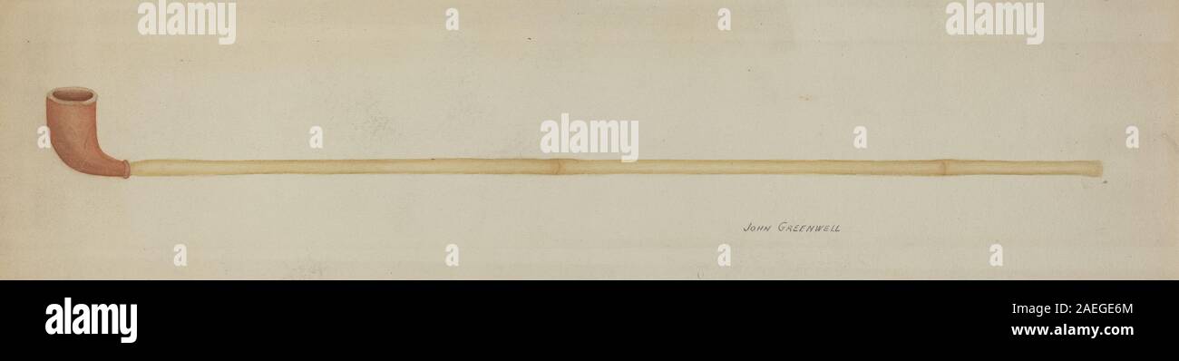 Fotografia di un tubo di argilla Shaker realizzato intorno al 1941 da John Greenwell. L'oggetto mostra il tradizionale design del tubo in argilla utilizzato per fumare, con attenzione alla forma, al materiale e alla funzione funzionale. Foto Stock