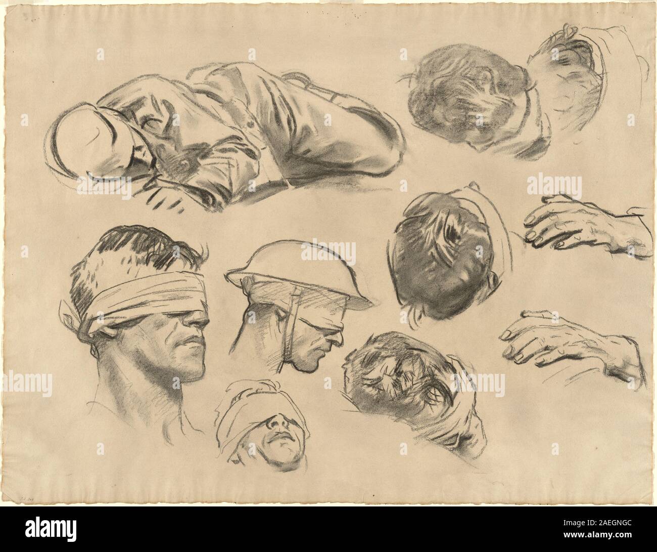Studi preparatori di John Singer Sargent per il gas, creati tra il 1918 e il 1919. Mostra i soldati colpiti dal gas in un campo di battaglia, concentrandosi su anatomia, postura e composizione di gruppo. Foto Stock