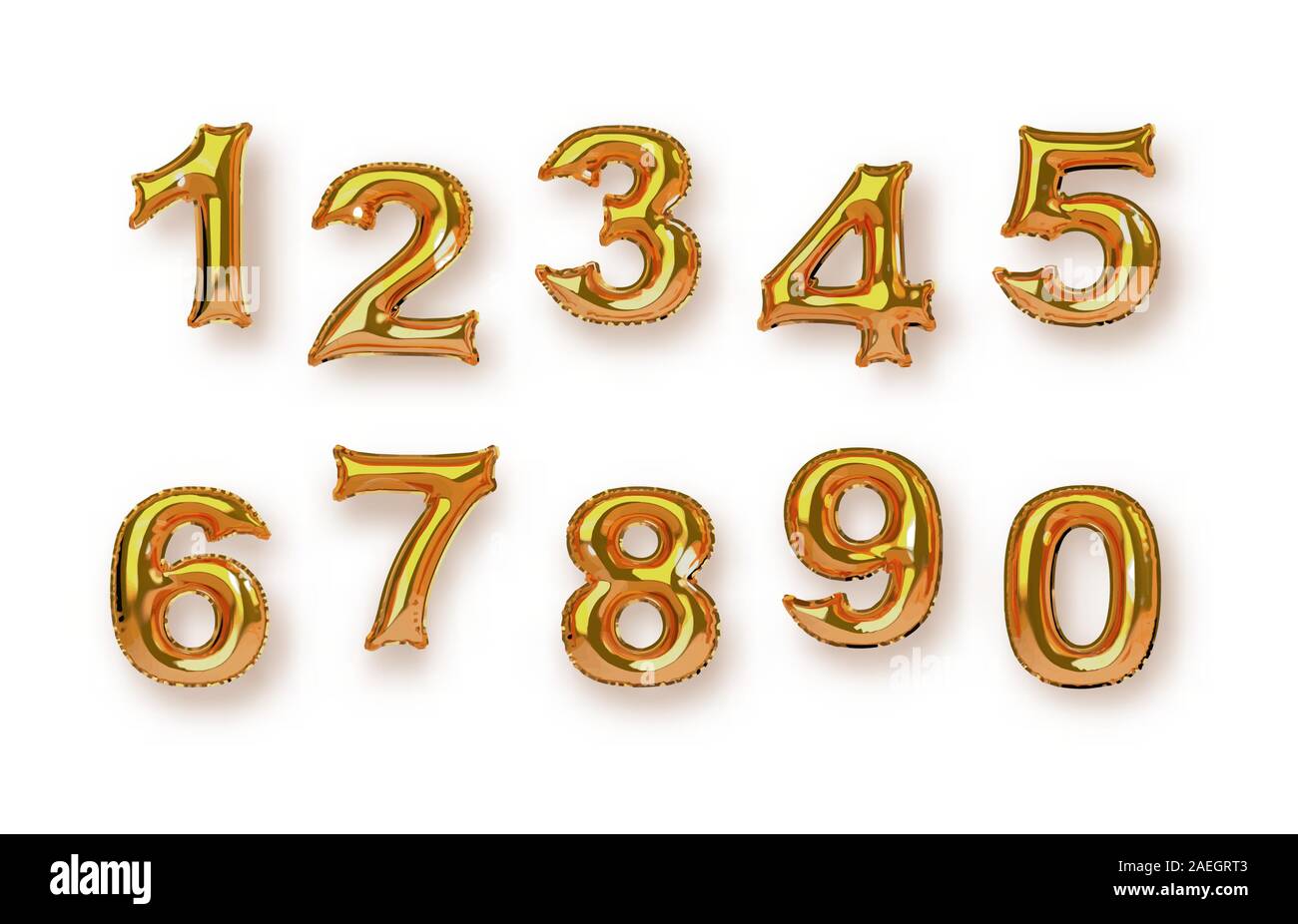 Di lamina di oro numero di palloncino raccolta isolati su sfondo bianco. Anno di compleanno o vendita aziendale insieme numerico in 3D realistiche stile. Illustrazione Vettoriale