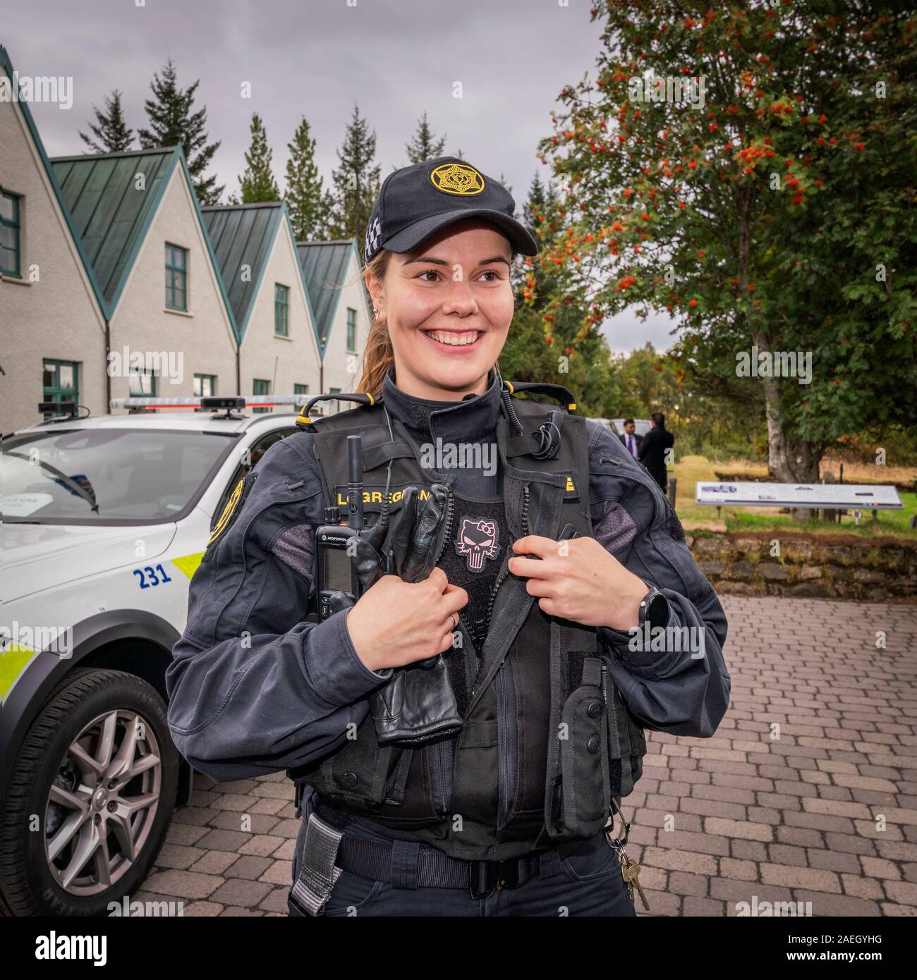 La polizia islandese, Thingvellir National Park, Islanda Foto Stock