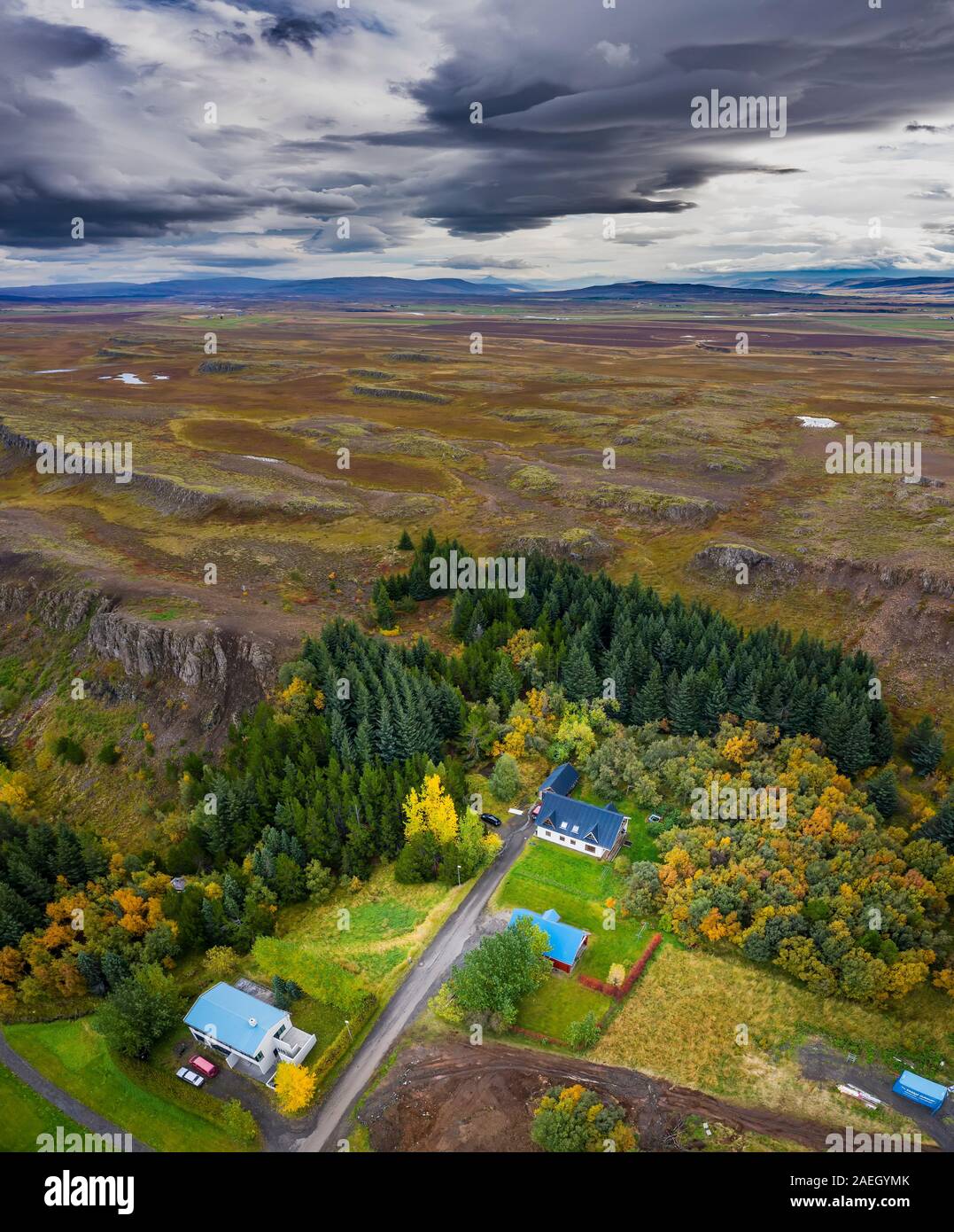 Autunno - Hotel in campagna, Borgarfjordur fiordo, Western Islanda Foto Stock