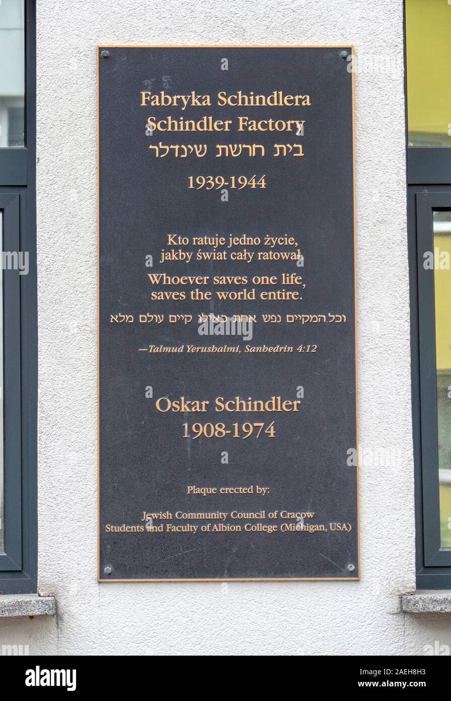 Oskar Schindler elemento metallico nella factory di Kraków-w, Polonia. Schindler salvò la vita di 1200 ebrei durante la Shoah. Egli li impiegati nel suo enamelwar Foto Stock