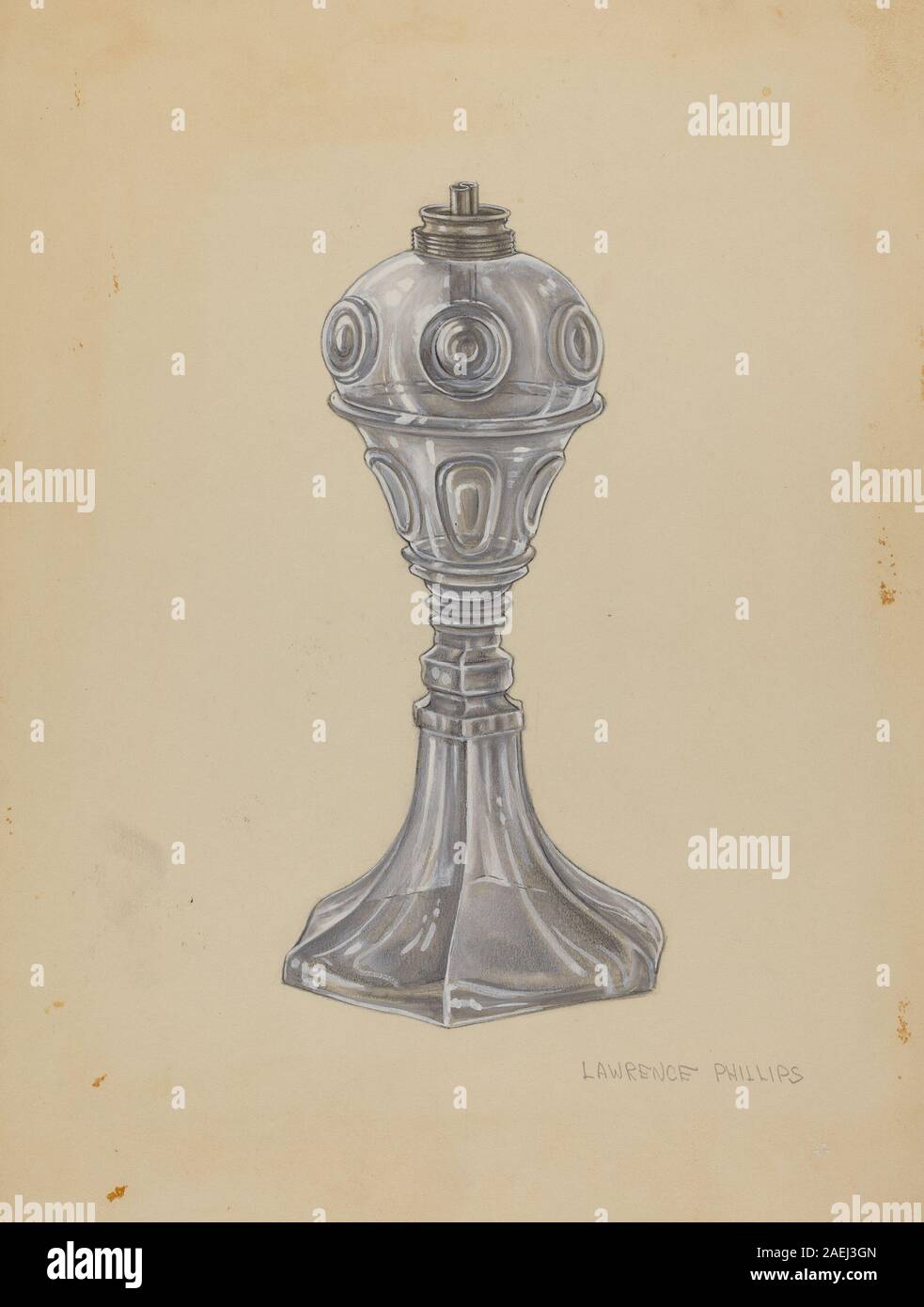 La lampada, creata da Lawrence Phillips intorno al 1940, è un dispositivo di illuminazione funzionale. L'opera enfatizza materiali, design e caratteristiche decorative caratteristiche dell'illuminazione domestica dei primi anni del XX secolo. Foto Stock