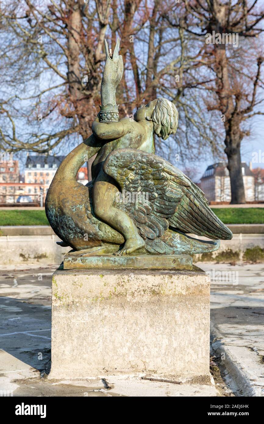 Drengen på Svanen (il ragazzo su Swan), scultura in bronzo/fontana da Herman Ernst Freund (1786-1840), 1837, il Castello di Rosenborg Gardens Copenhagen Foto Stock