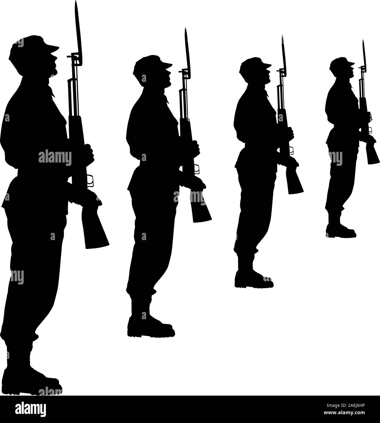 Silhouette dai soldati durante una parata militare. Illustrazione Vettoriale. Illustrazione Vettoriale