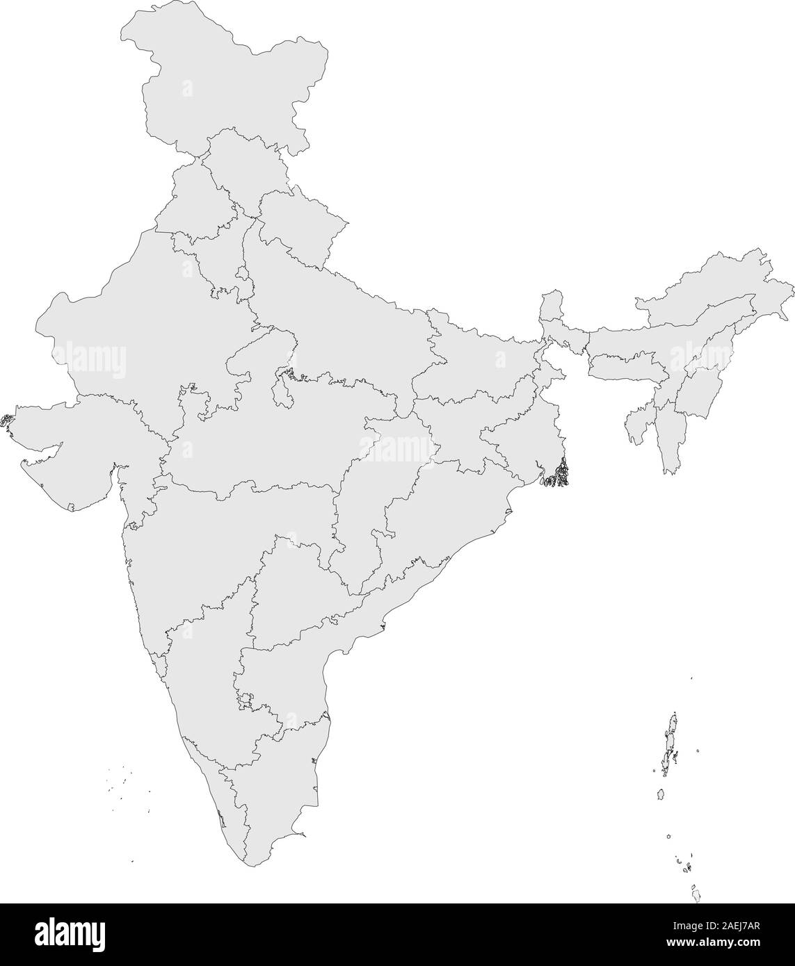 India mappa politico con province illustrazione vettoriale. Colore grigio chiaro dello sfondo. Illustrazione Vettoriale