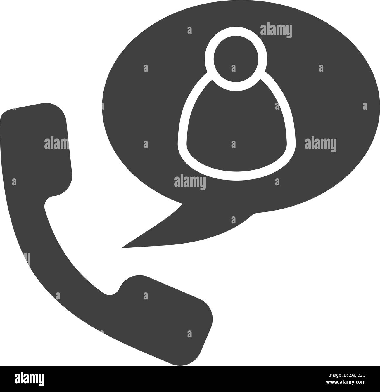 Telefono talk con utente icona glyph. Simbolo di Silhouette. Ricevitore con uomo figura all'interno di discorso bolla. Lo spazio negativo. Vettore illustrazione isolato Illustrazione Vettoriale