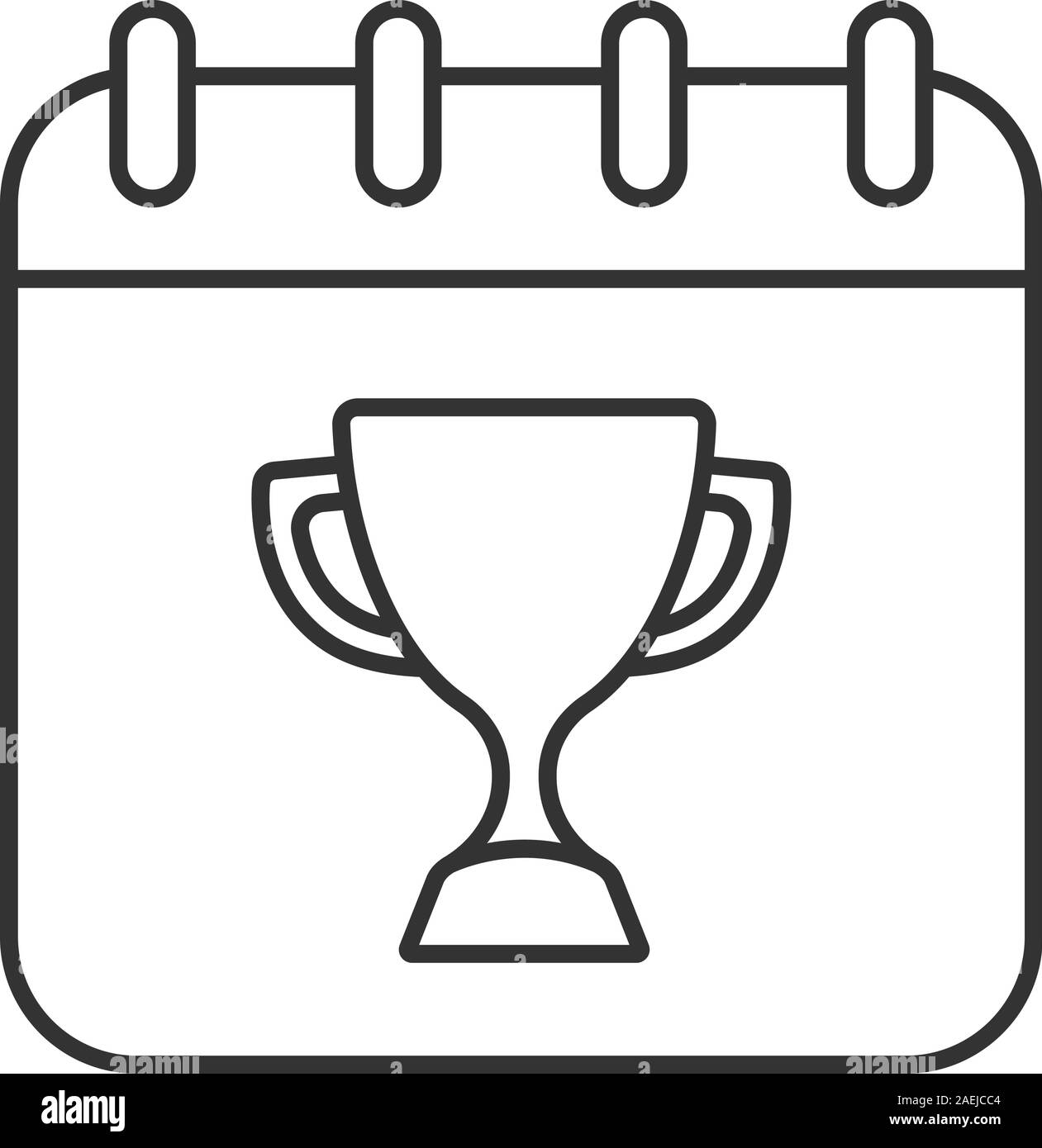 Giornata di gara icona lineare. Linea sottile illustrazione. Data del torneo. Pagina del calendario con il vincitore della Coppa del trofeo Simbolo di contorno. Il vettore isolato profilo d Illustrazione Vettoriale