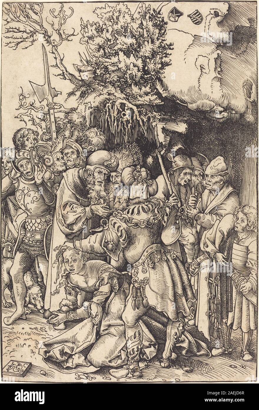 Questo dipinto di Lucas Cranach il Vecchio raffigura il martirio di Santa Barbara, mostrandola in una torre carceraria con carnefici presenti, sottolineando temi religiosi di sofferenza e devozione durante il periodo rinascimentale. Foto Stock