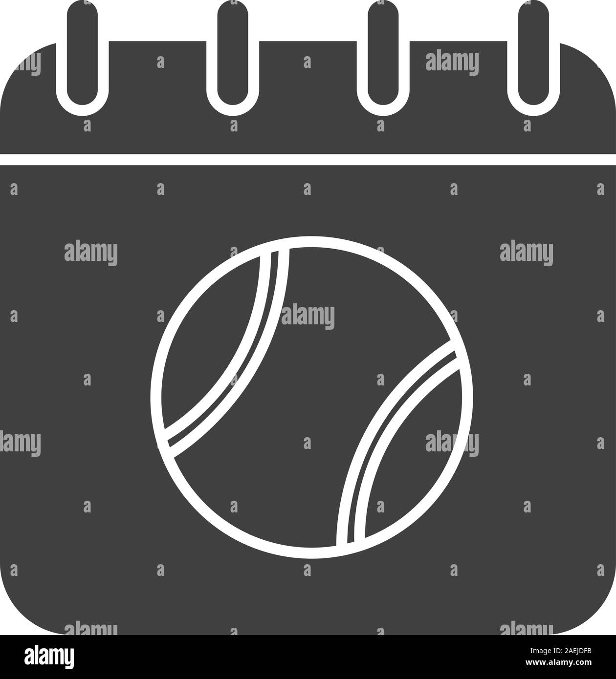 Il torneo di tennis di glifo data icona. Simbolo di Silhouette. Pagina del calendario con palla da tennis. Lo spazio negativo. Vettore illustrazione isolato Illustrazione Vettoriale