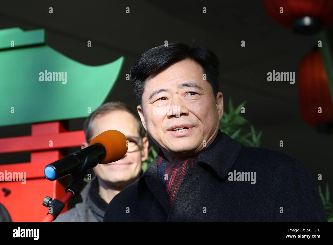 Germania, Berlino, 09/12/2019, Wu Ken nel Panda-Garden. I nomi ufficiali dei due gemelli maschio sono Meng Xiang (sospirato sogno) e Meng YUAN (soddisfatto Sogno) allo zoo di Berlino. Secondo la tradizione cinese, i nomi della Panda progenie sarà annunciato in occasione del centesimo giorno di vita. Foto Stock