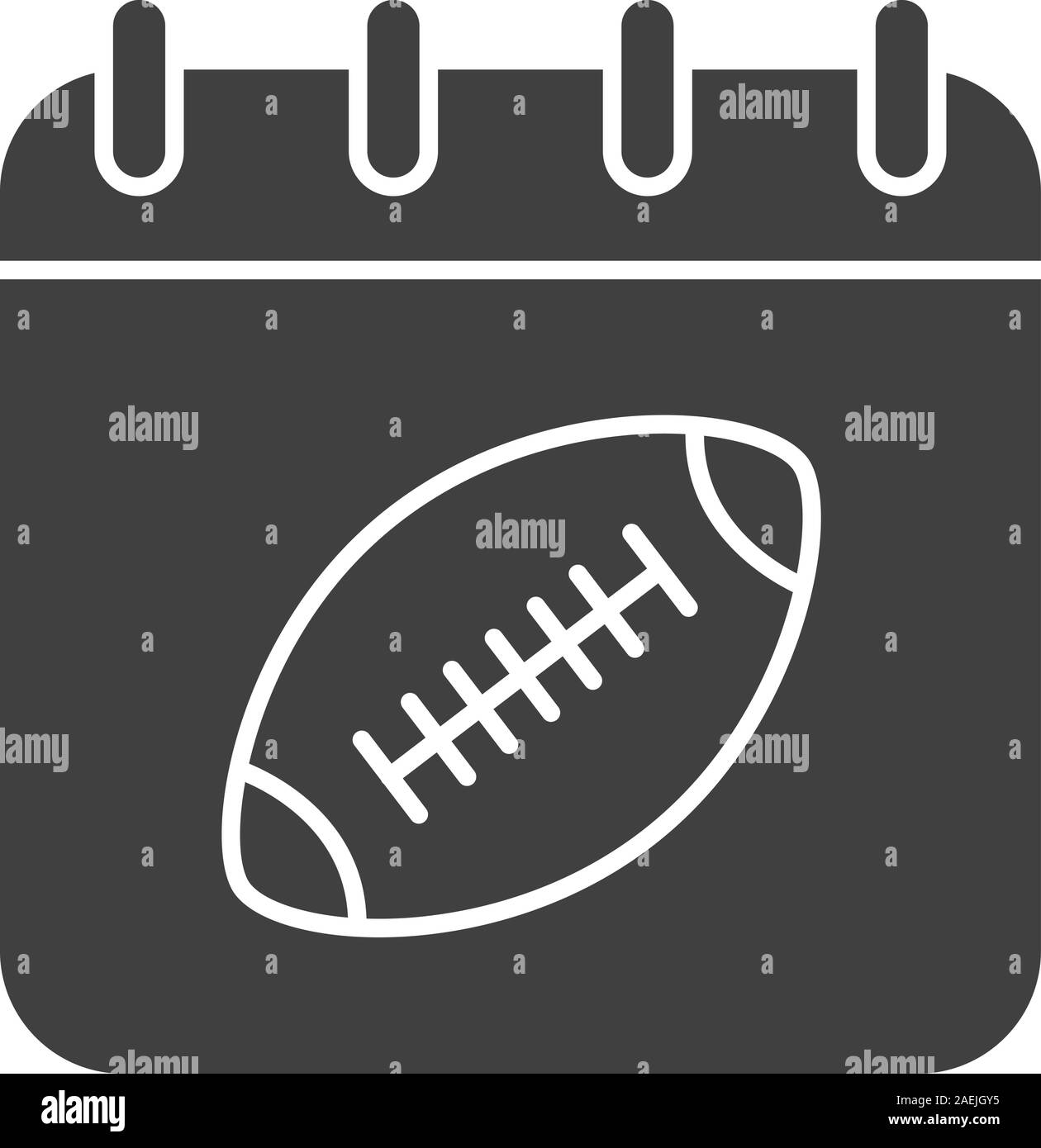 Super Bowl data icona glyph. Simbolo di Silhouette. Pagina del calendario con il football americano palla. Lo spazio negativo. Vettore illustrazione isolato Illustrazione Vettoriale