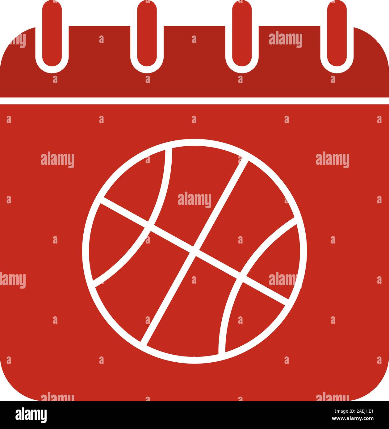 Campionato di basket data glifo icona di colore. Pagina del calendario con basket ball. Silhouette simbolo su sfondo bianco. Lo spazio negativo. Vector illus Illustrazione Vettoriale